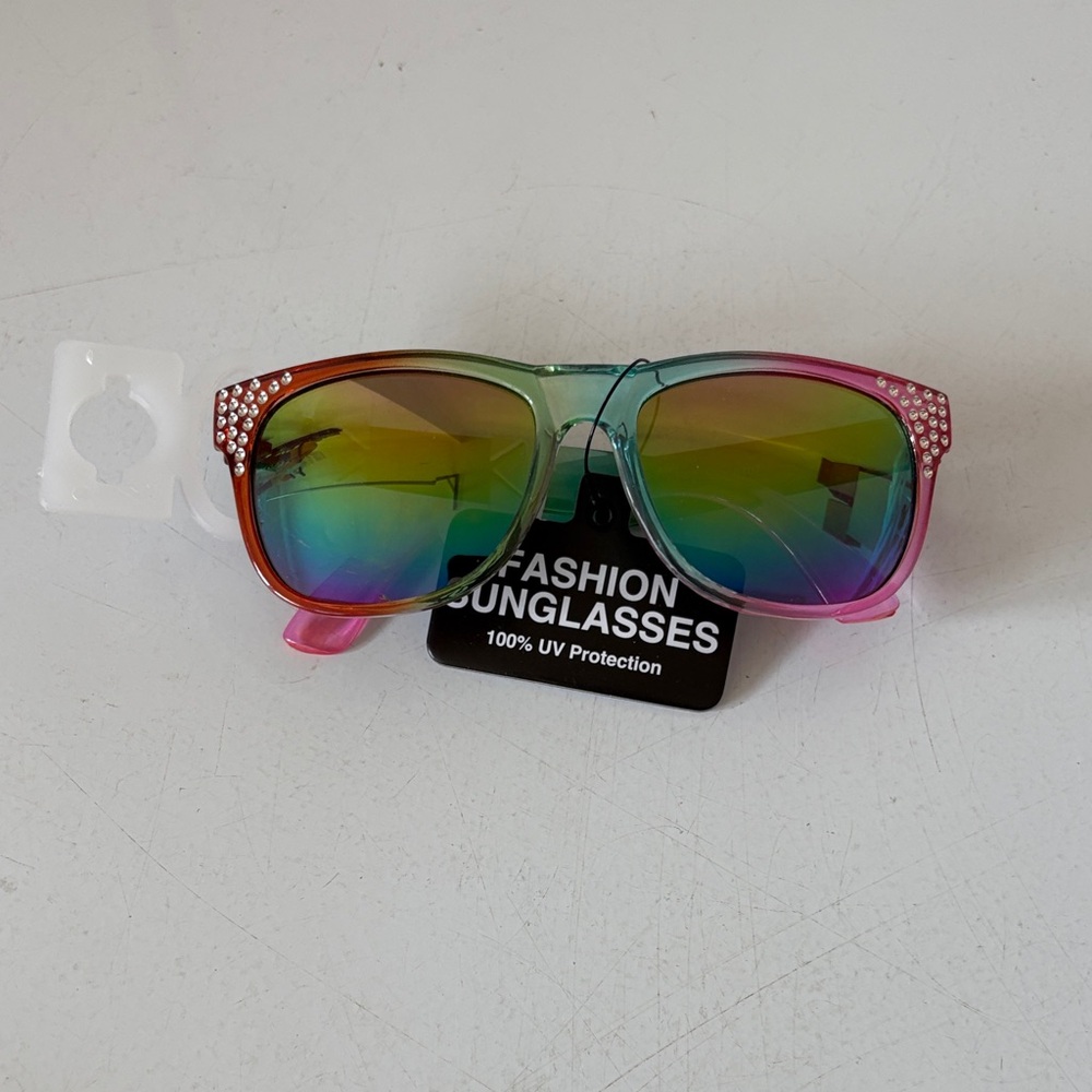 Rainbow Gradient Sunglasses with Rhinestone Accents